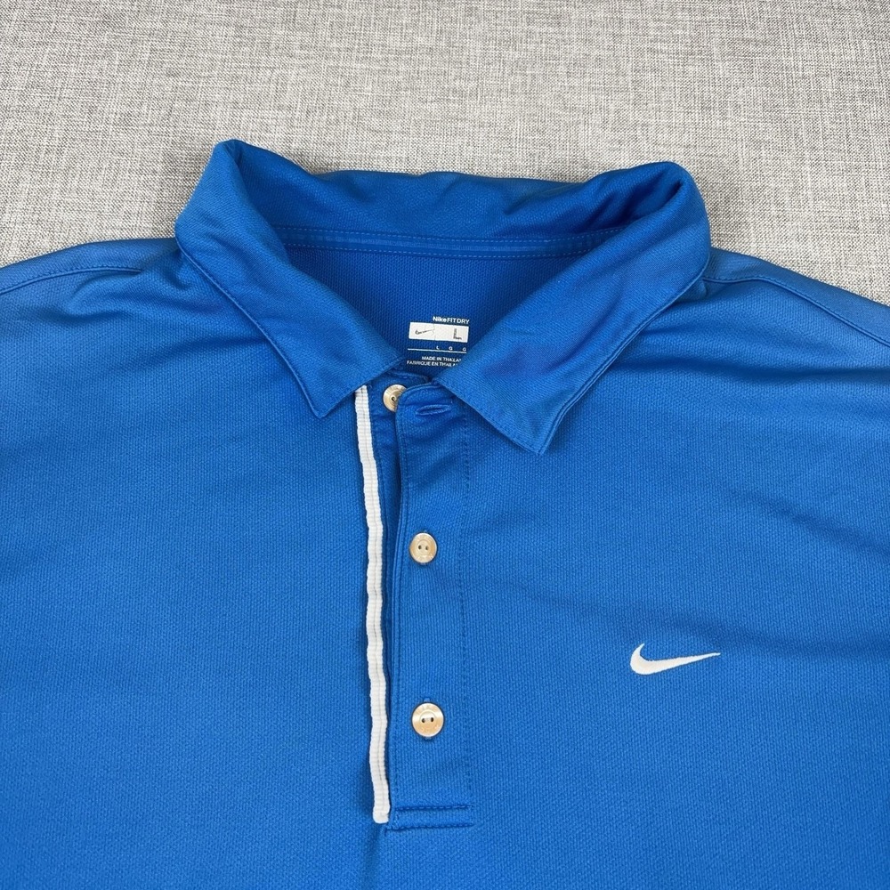 Nike Polo Shirt Mens L Blue Dri-FIT Moisture Wicking Golf Short Sleeve - Picture 2 of 8